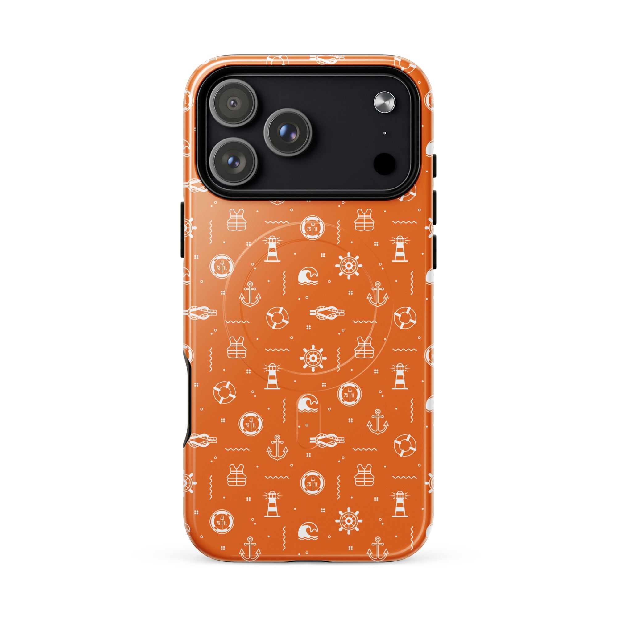 Phone case with maritime pattern on an orange background Main image