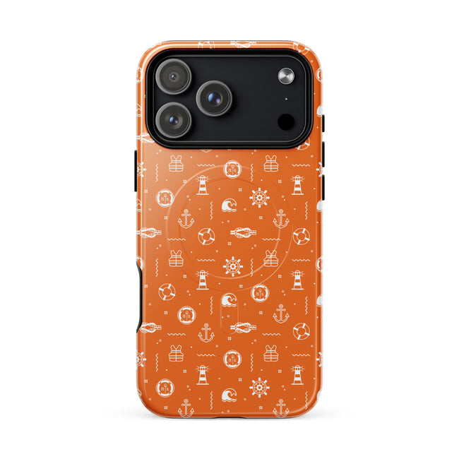 Phone case with maritime pattern on an orange background Hover Image