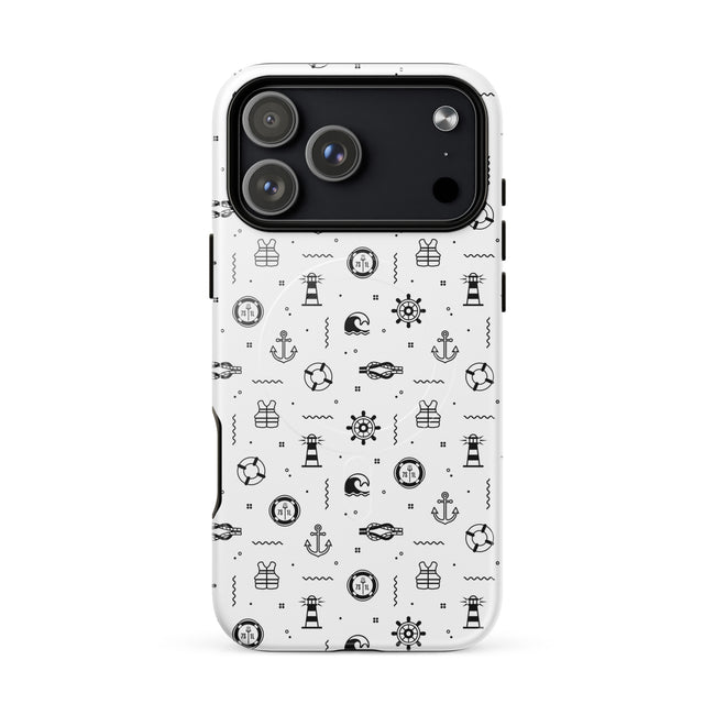 Iphone 17 case in white with black maritime pattern Hover Image