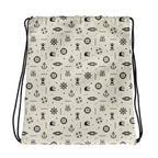 Drawstring bag with nautical pattern on a beige background