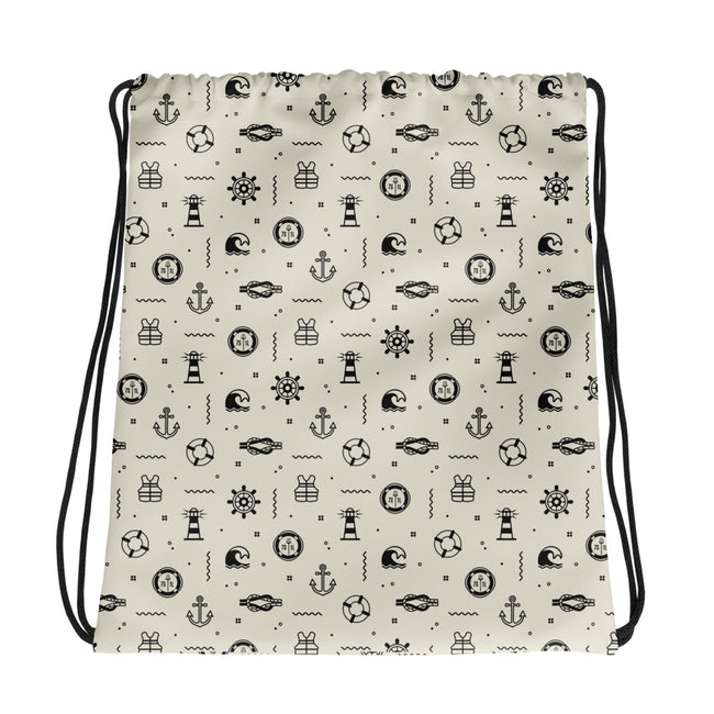 Drawstring bag with nautical pattern on a beige background Hover Image