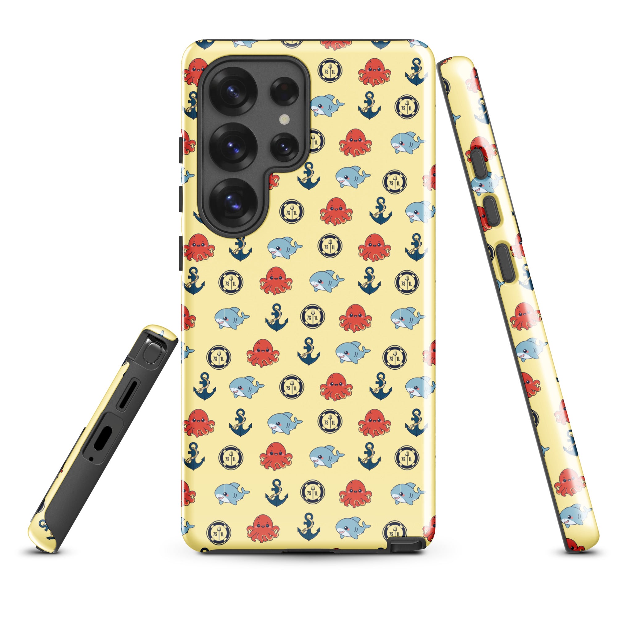 Samsung Case with baby shark, baby octopus pattern on sunny yellow background  Main image