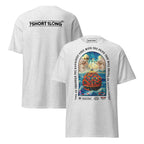 Crew T-shirt with “Angel Watch” container ship design inspired by Christian seafaring tradition, protection at sea, and vigilance during long container ship voyages.