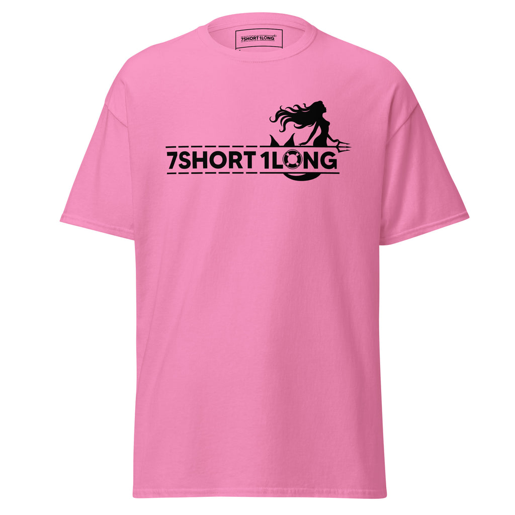 Maritime T-shirt with mermaid design inspired by seafarers’ folklore, detailed nautical artwork reflecting classic sea mythology.