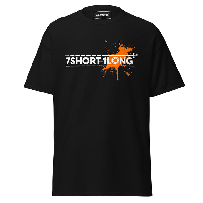 maritime T-shirt with 7-Shot-One-Long logo print and orange solor spot inspired by nautical alarm signals and seafarer culture. Hover Image