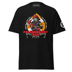 Maritime T-shirt with Fire Assessment Team design, representing onboard emergency response and ship fire brigade entering fire zones during emergencies.