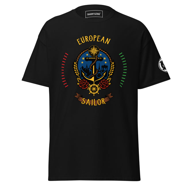 Maritime design featuring an anchor and compass with European symbolism and the text “European Sailor,” representing professional seafarer identity and crew pride. Hover Image