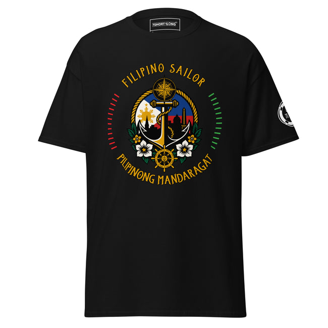 Maritime design showing anchor, compass, waves, and Filipino symbols with the text “Filipino Sailor – Tropang Mandaragat,” representing pride and crew brotherhood at sea. Hover Image