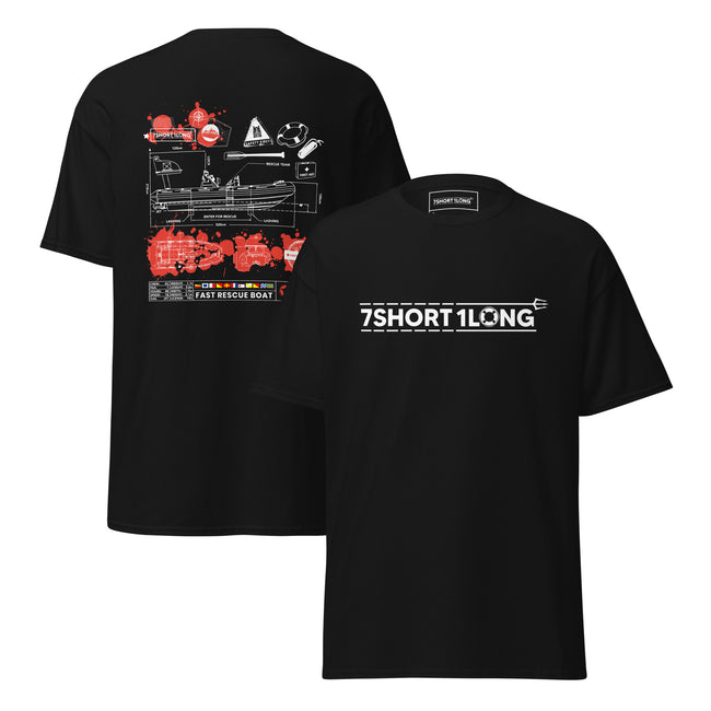 Maritime T-shirt with Fast Rescue Boat design inspired by high-speed rescue craft, STCW training, and SOLAS-compliant emergency operations at sea. Hover Image