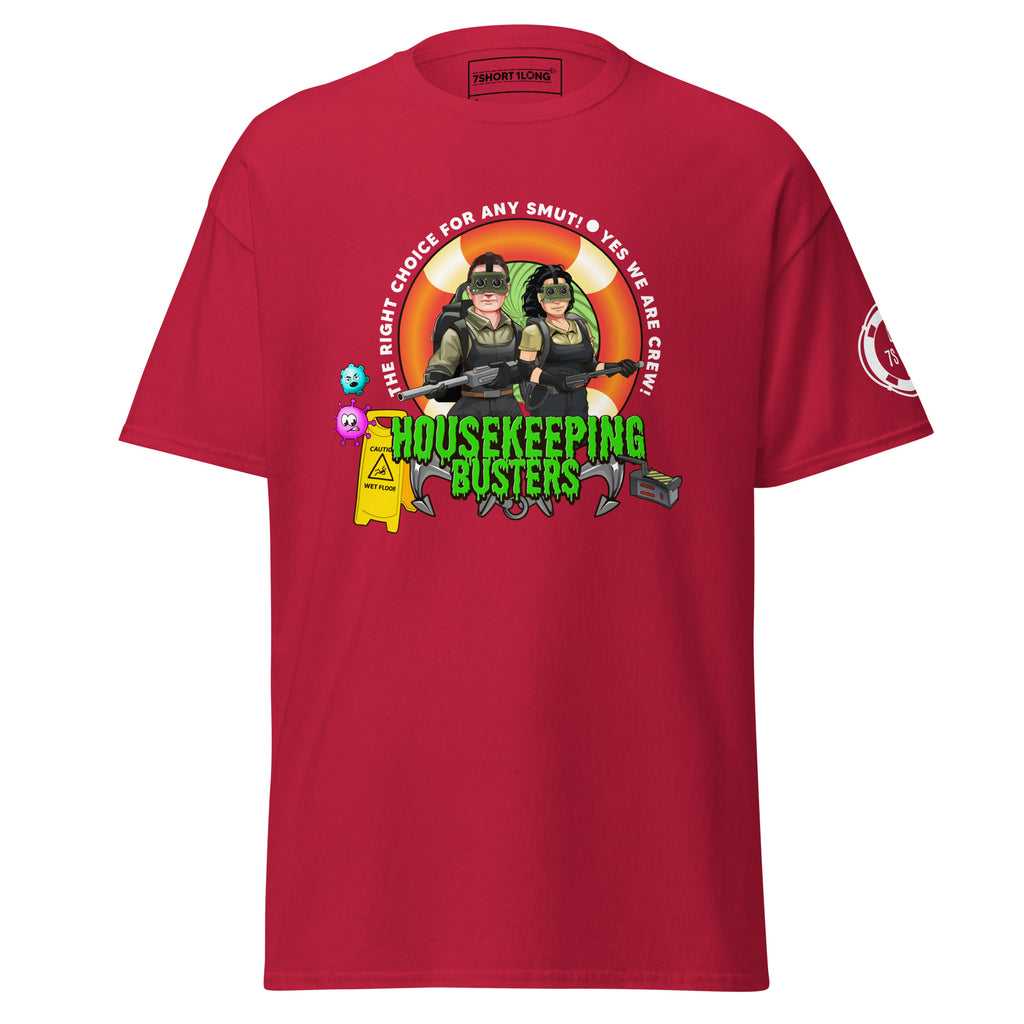 Maritime T-shirt with Housekeeping Department design, representing cruise ship housekeeping crew and onboard hotel operations.