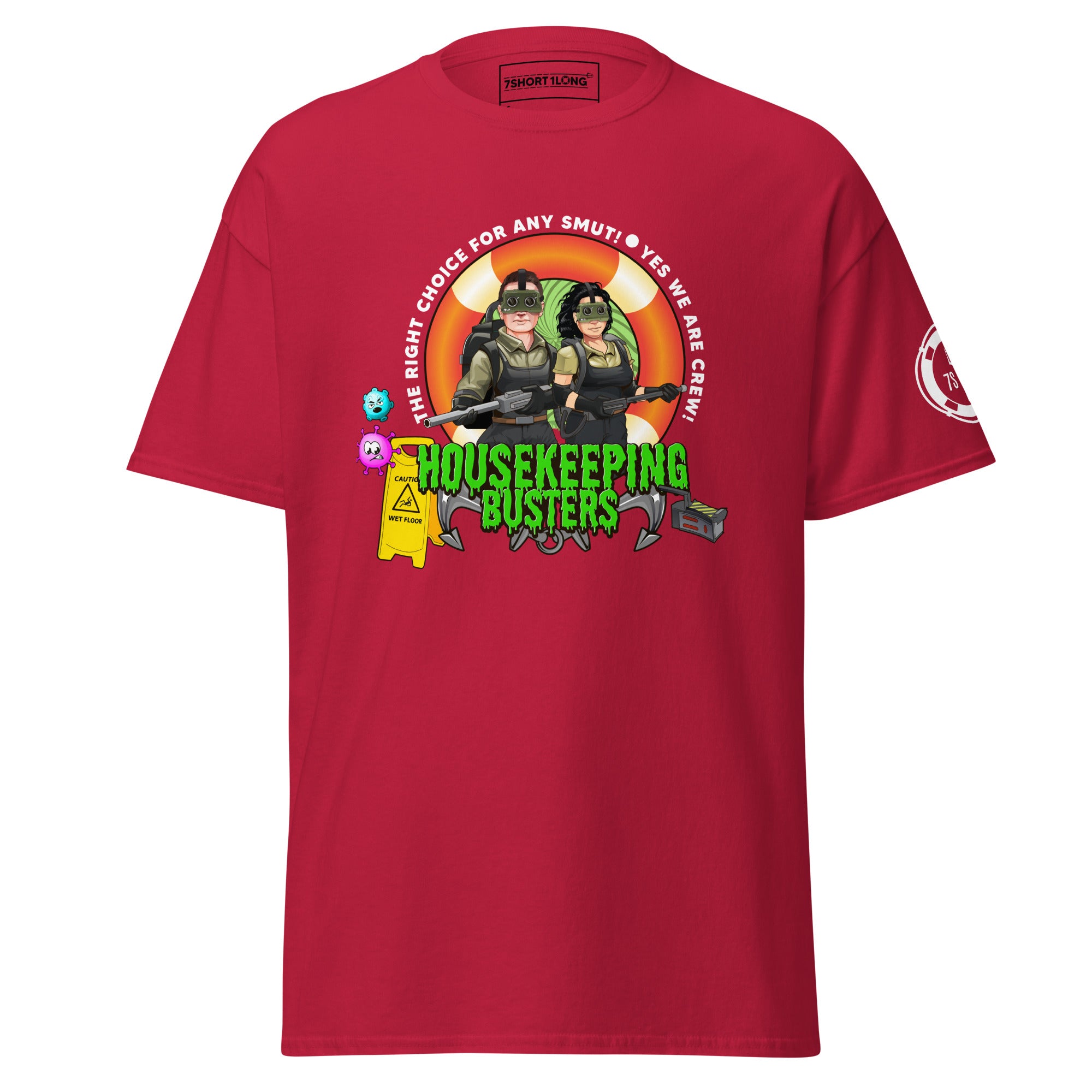 Maritime T-shirt with Housekeeping Department design, representing cruise ship housekeeping crew and onboard hotel operations.