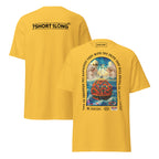 Crew T-shirt with “Angel Watch” container ship design inspired by Christian seafaring tradition, protection at sea, and vigilance during long container ship voyages.