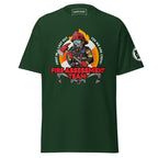 Maritime T-shirt with Fire Assessment Team design, representing onboard emergency response and ship fire brigade entering fire zones during emergencies.