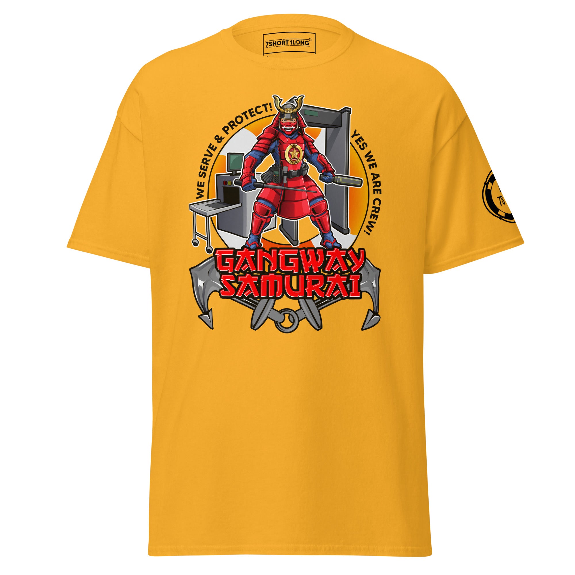 Maritime T-shirt with ShipSecurity design, representing security roleson onboard a ship including SSO, deputy security officer, security, and guards.