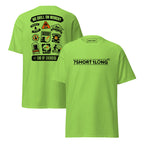 Maritime T-shirt with Ship Safety Drills design, featuring icons for fire, abandon ship, man overboard, blackout, and emergency response drills under SOLAS regulations.