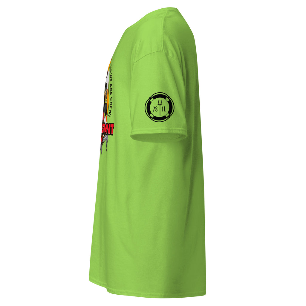 Maritime T-shirt with Fire Assessment Team design, representing onboard emergency response and ship fire brigade entering fire zones during emergencies.