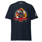 Maritime T-shirt with Fire Assessment Team design, representing onboard emergency response and ship fire brigade entering fire zones during emergencies.