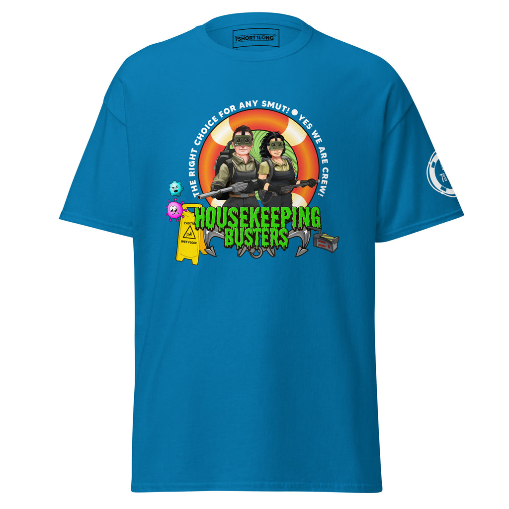 Maritime T-shirt with Housekeeping Department design, representing cruise ship housekeeping crew and onboard hotel operations.