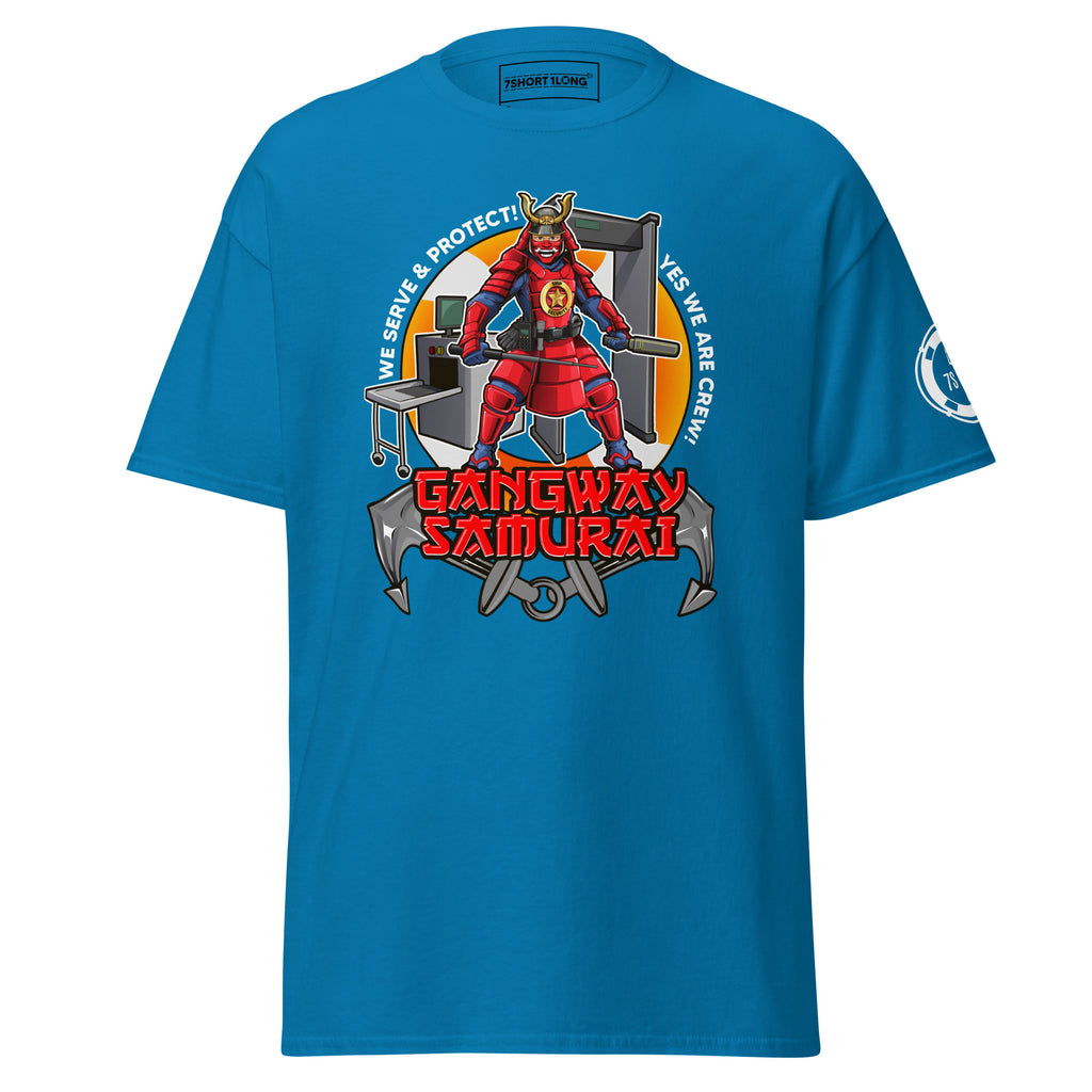 Maritime T-shirt with Ship Security design, representing cruise ship security roles including SSO, deputy security officer, security officers, and guards.