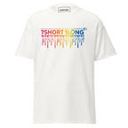 Black maritime T-shirt with “One Sea. One Crew.” message and multi-color 7SHORT1LONG logo, symbolizing equality, teamwork, and respect for the ocean in seafaring life.