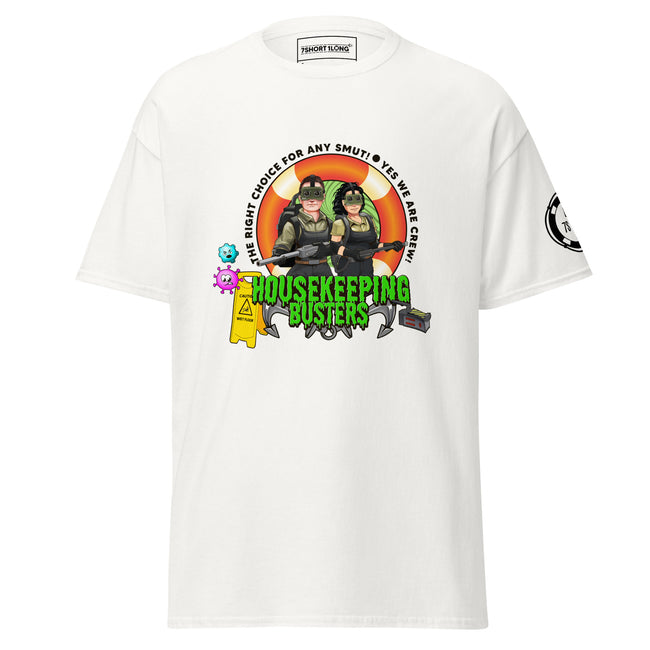 Maritime T-shirt with Housekeeping Department design, representing cruise ship housekeeping crew and onboard hotel operations. Hover Image