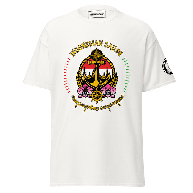 Maritime design featuring anchor and compass elements with Indonesian symbolism and the text “The Indonesia Sailor Crew,” representing professional seafarer identity and crew pride. Hover Image