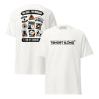 Maritime T-shirt with Ship Safety Drills design, featuring icons for fire, abandon ship, man overboard, blackout, and emergency response drills under SOLAS regulations.